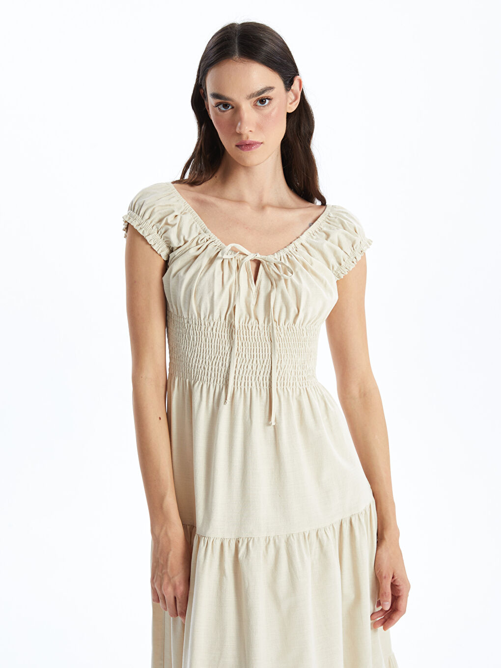 Slash Neck Plain Short Sleeve Women's Dress -S4GJ84Z8-CTL