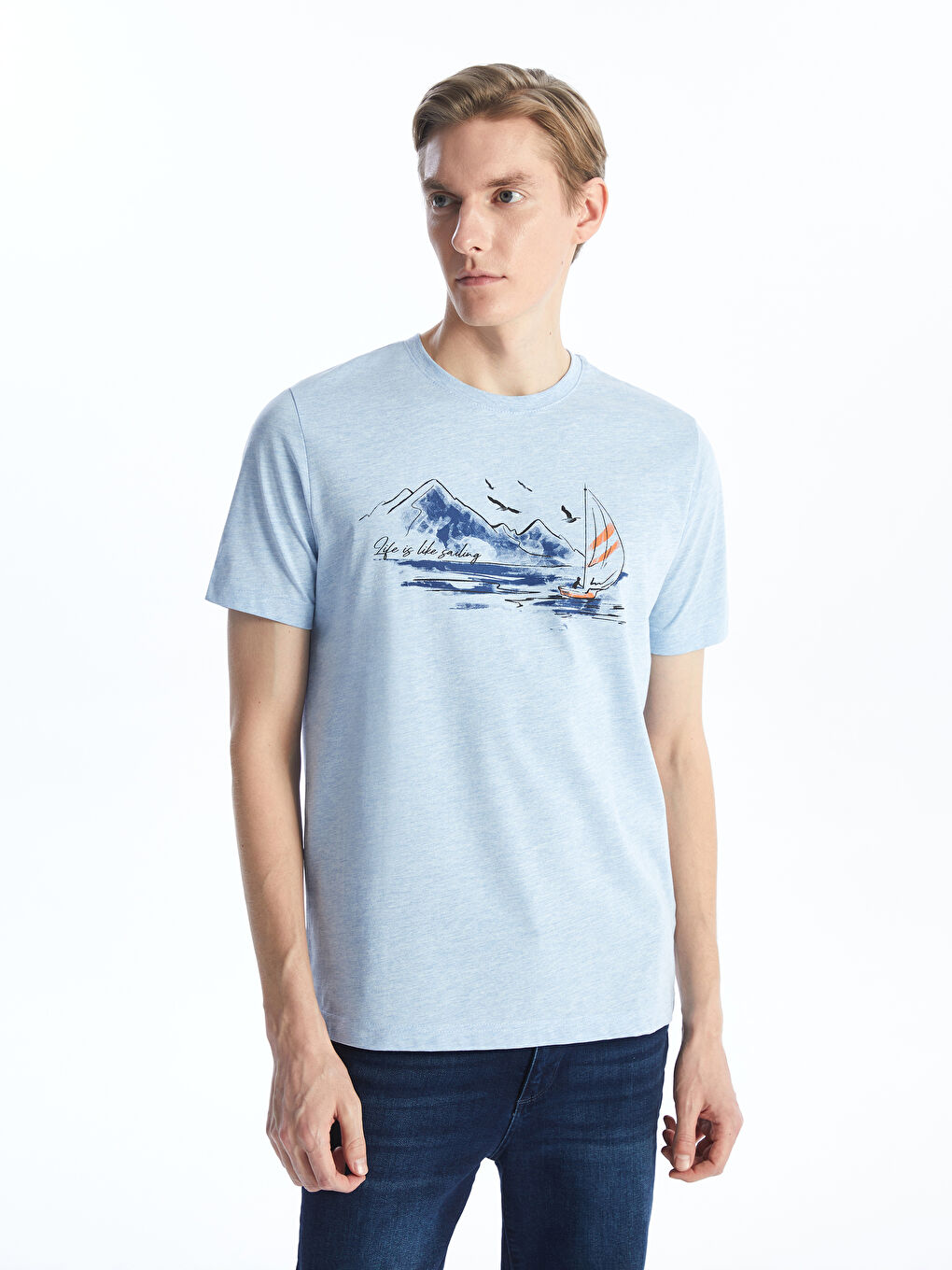 LC WAIKIKI Crew Neck Short Sleeve Printed Combed Cotton