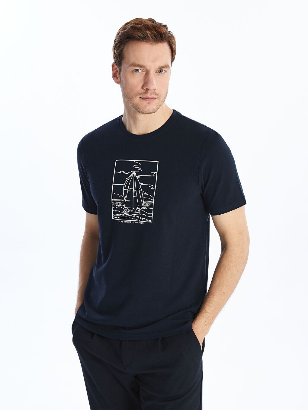 Crew Neck Short Sleeve Printed Pique Men's T-Shirt -S4GL36Z8