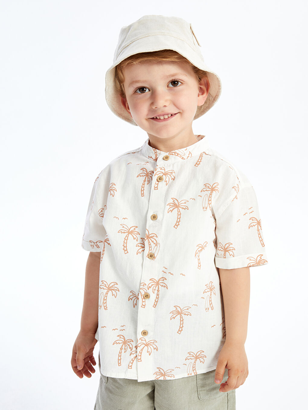 Grandad Collar Short Sleeve Printed Baby Boy Shirt S4GL68Z1 LRA S4GL68Z1 LRA LC Waikiki