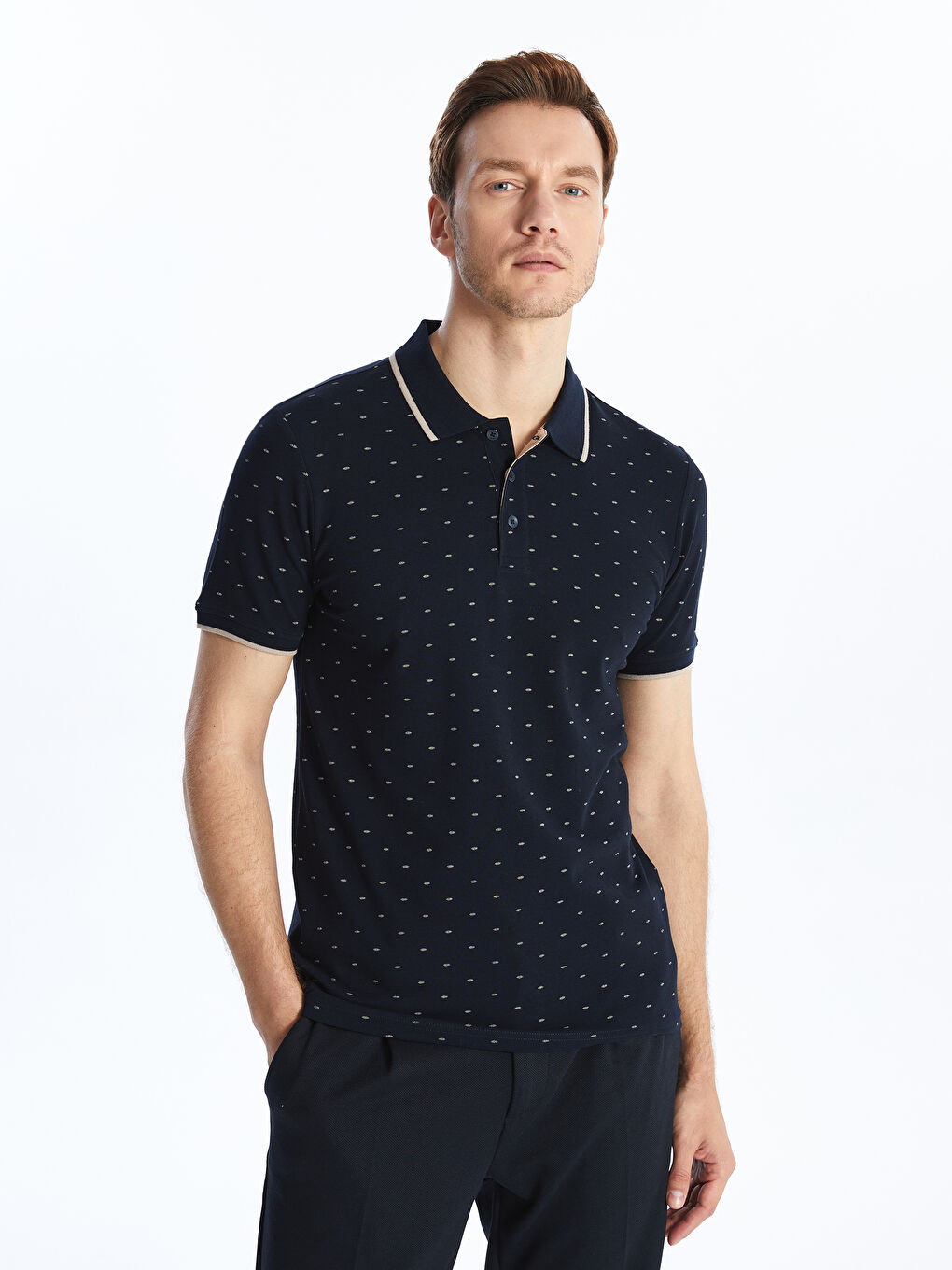 Polo Neck Short Sleeve Patterned Pike Men's T-shirt