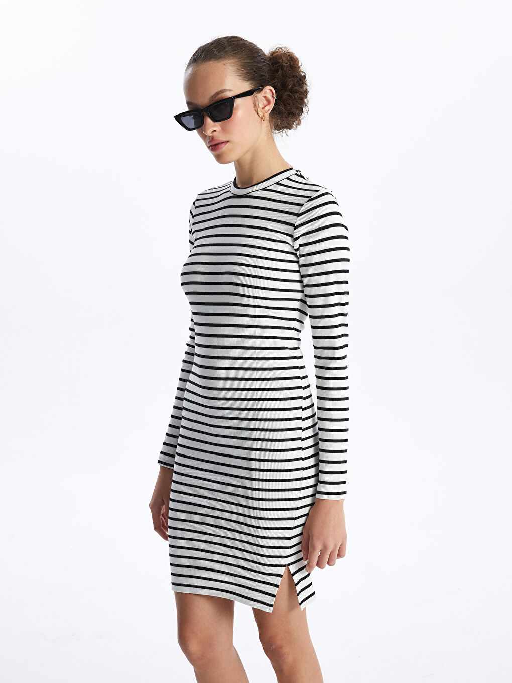 Striped long sleeve bodycon dress sales