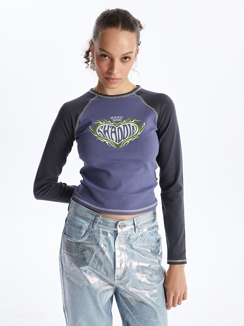 Crew Neck Printed Long Sleeve Women's T-Shirt -S4HO71Z8-VE0