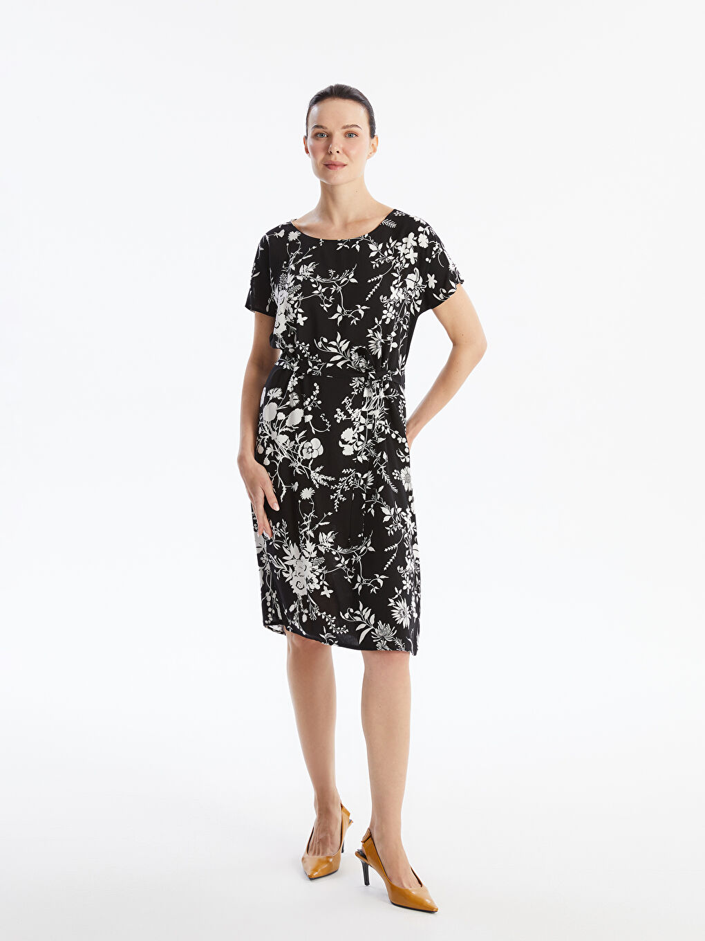 Crew Neck Patterned Short Sleeve Women's Dress -S4HP49Z8-LQJ