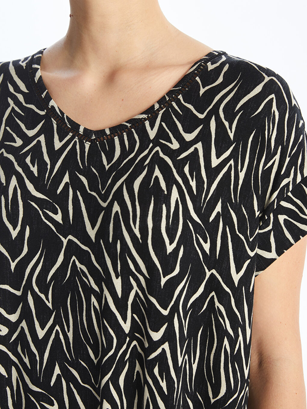V Neck Patterned Short Sleeve Women's Dress -S4I140Z8-LQJ - S4I140Z8 ...