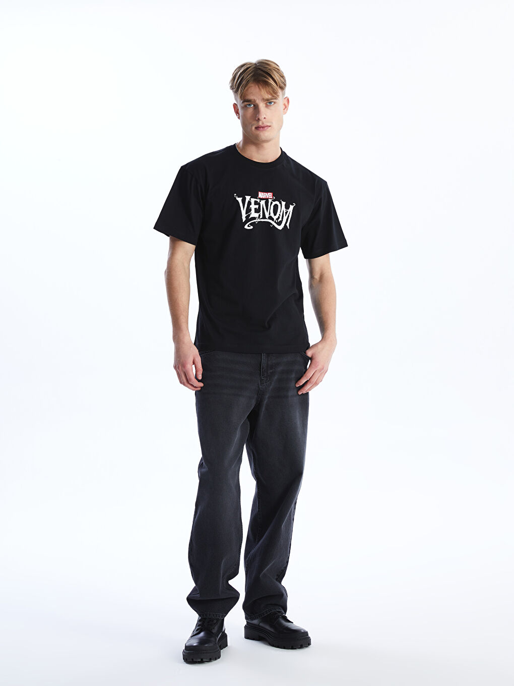 Crew Neck Short Sleeve Venom Printed Jersey Men's T-Shirt