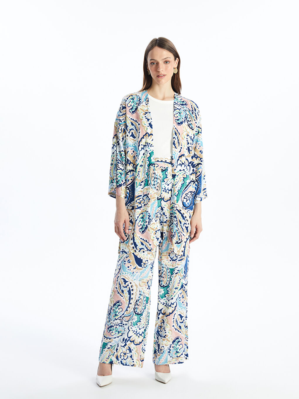 Shawl Collar Patterned Women's Kimono -S4IJ89Z8-F9C