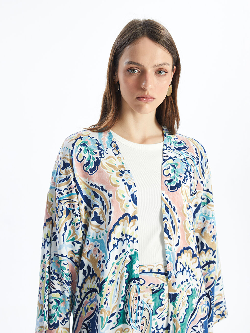 Shawl Collar Patterned Women's Kimono -S4IJ89Z8-F9C