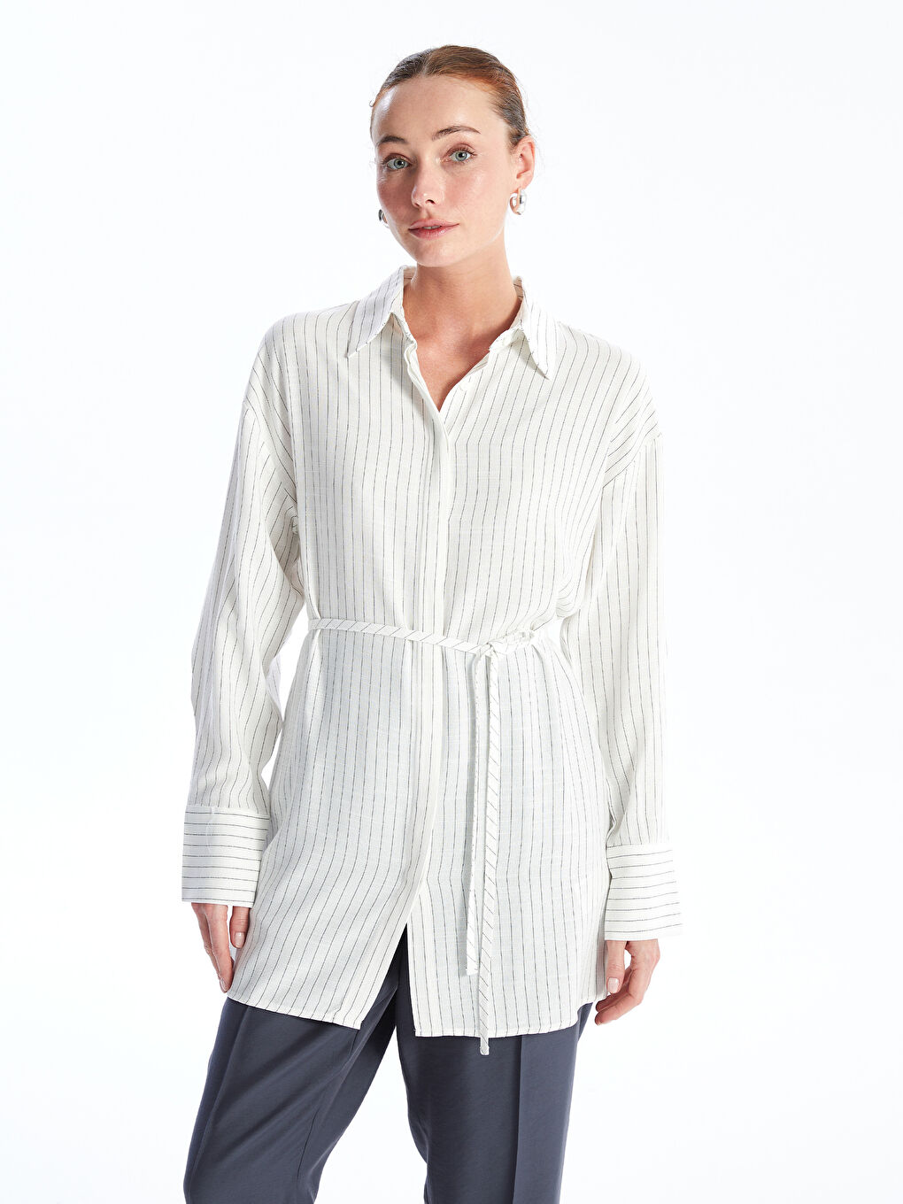 LC WAIKIKI Striped Linen Blend Women's Shirt Tunic -S4J297Z8