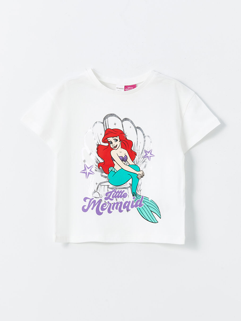 Crew Neck Short Sleeve Ariel Printed Baby Girls' T-Shirt and