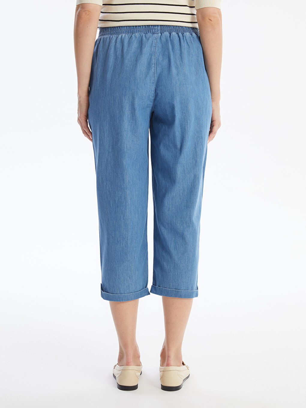 Denim capris with elastic waist new arrivals