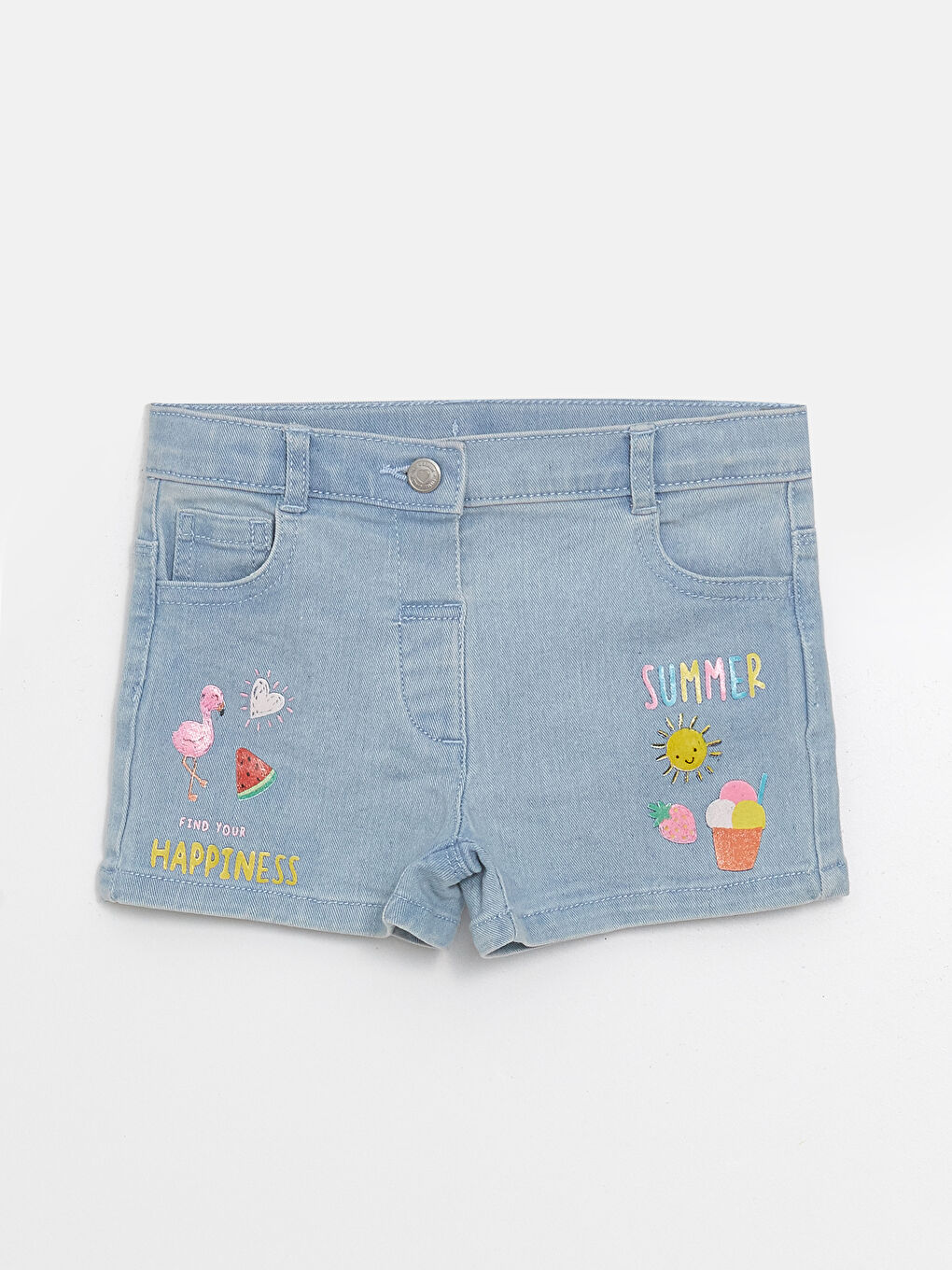 LC WAIKIKI Baby Girls' Embroidered Elasticated Waist Denim Shorts