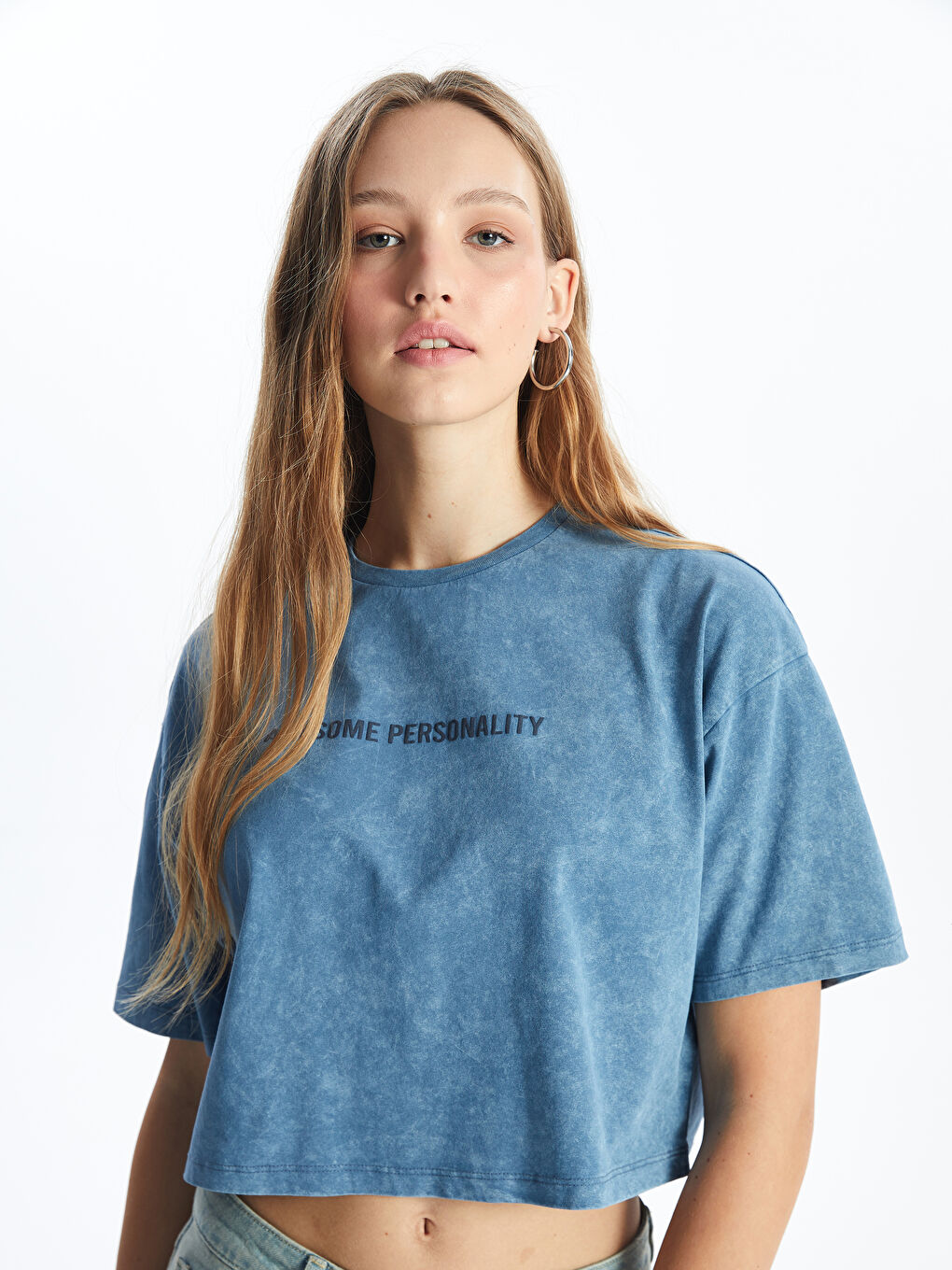 Crew Neck Printed Short Sleeve Women's Crop -S4K578Z8-YEB