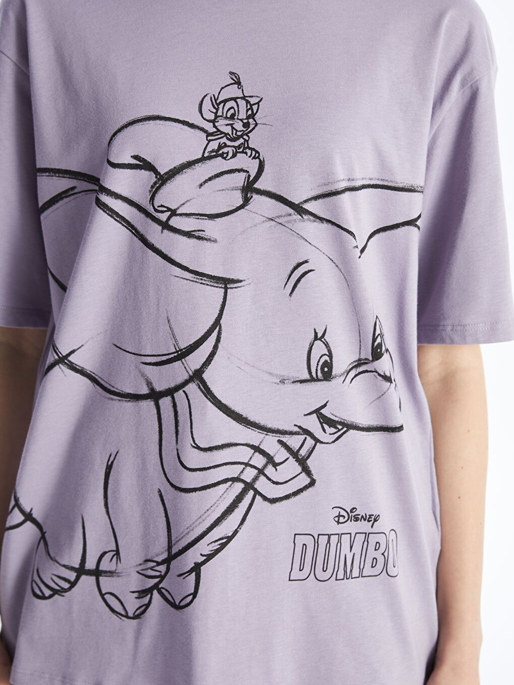 Crew Neck Dumbo Printed Short Sleeve Oversize Women's T