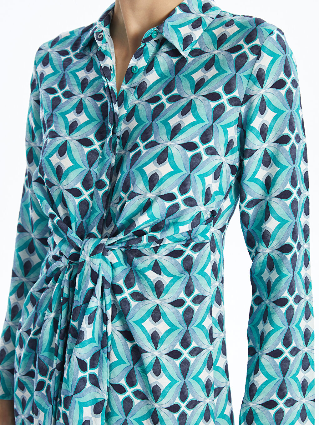 Patterned Long Sleeve Women's Shirt Dress -S4KO96Z8-LRR