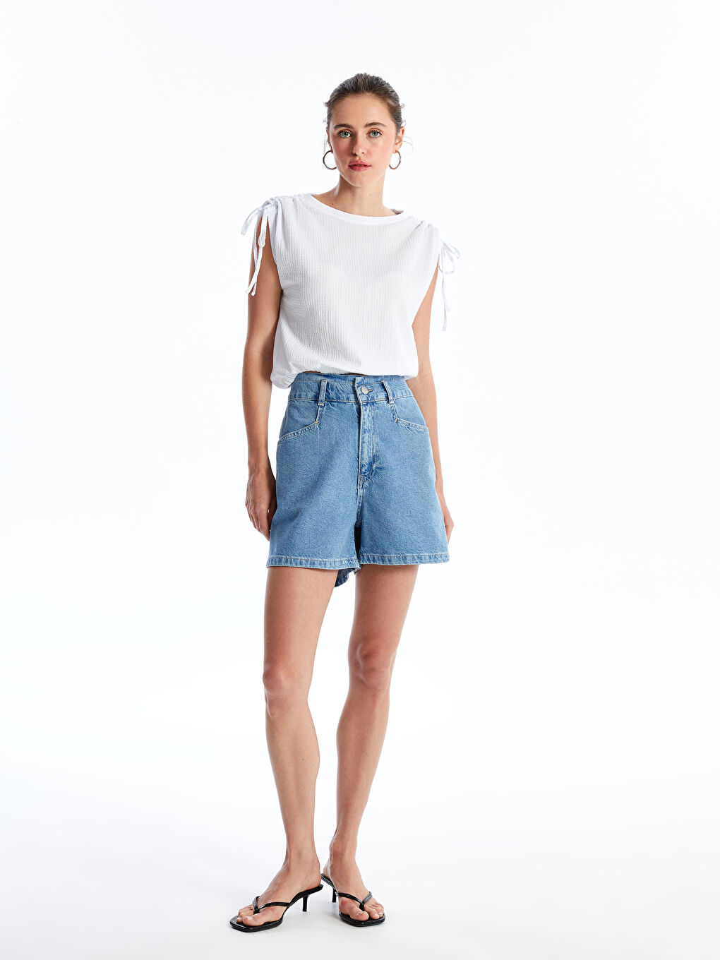 Women s Straight Elastic Waist Jean Shorts S4KT38Z8 311 S4KT38Z8 311 LC Waikiki