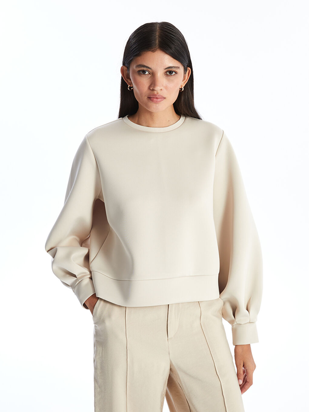 Women s Crew Neck Plain Sweatshirt Tunic S4L523Z8 QW6 S4L523Z8 QW6 LC Waikiki