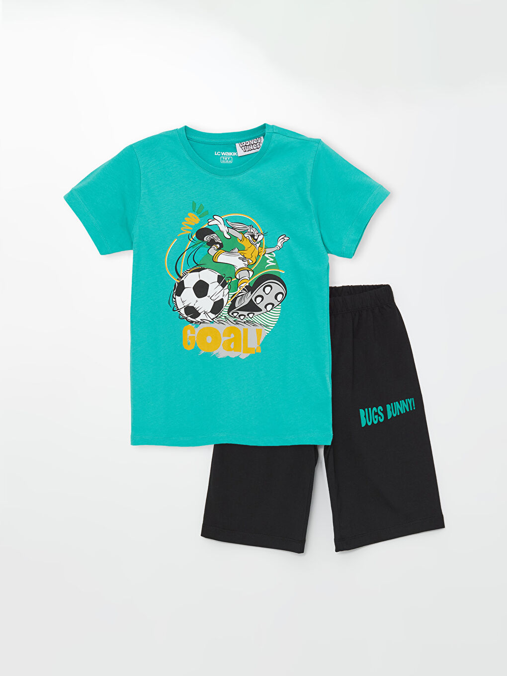 Crew Neck Bugs Bunny Printed Boy's Pajama Set with Shorts