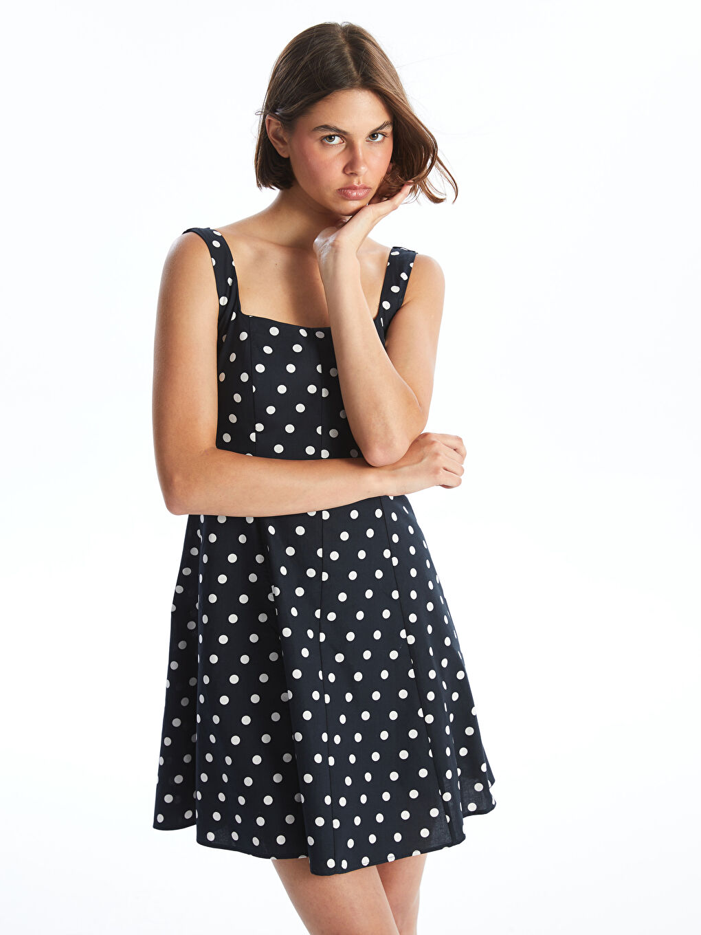Square Neck Polka Dot Poplin Women's Dress -S4M495Z8-LQJ - S4M495Z8-LQJ -  LC Waikiki