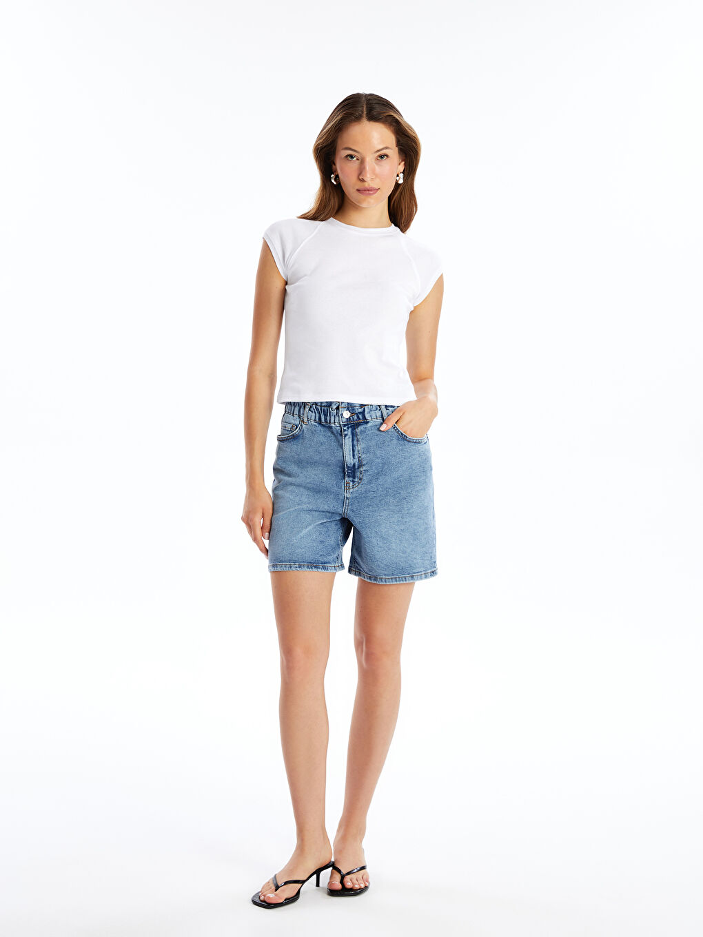 Womens elastic waist denim shorts cheap