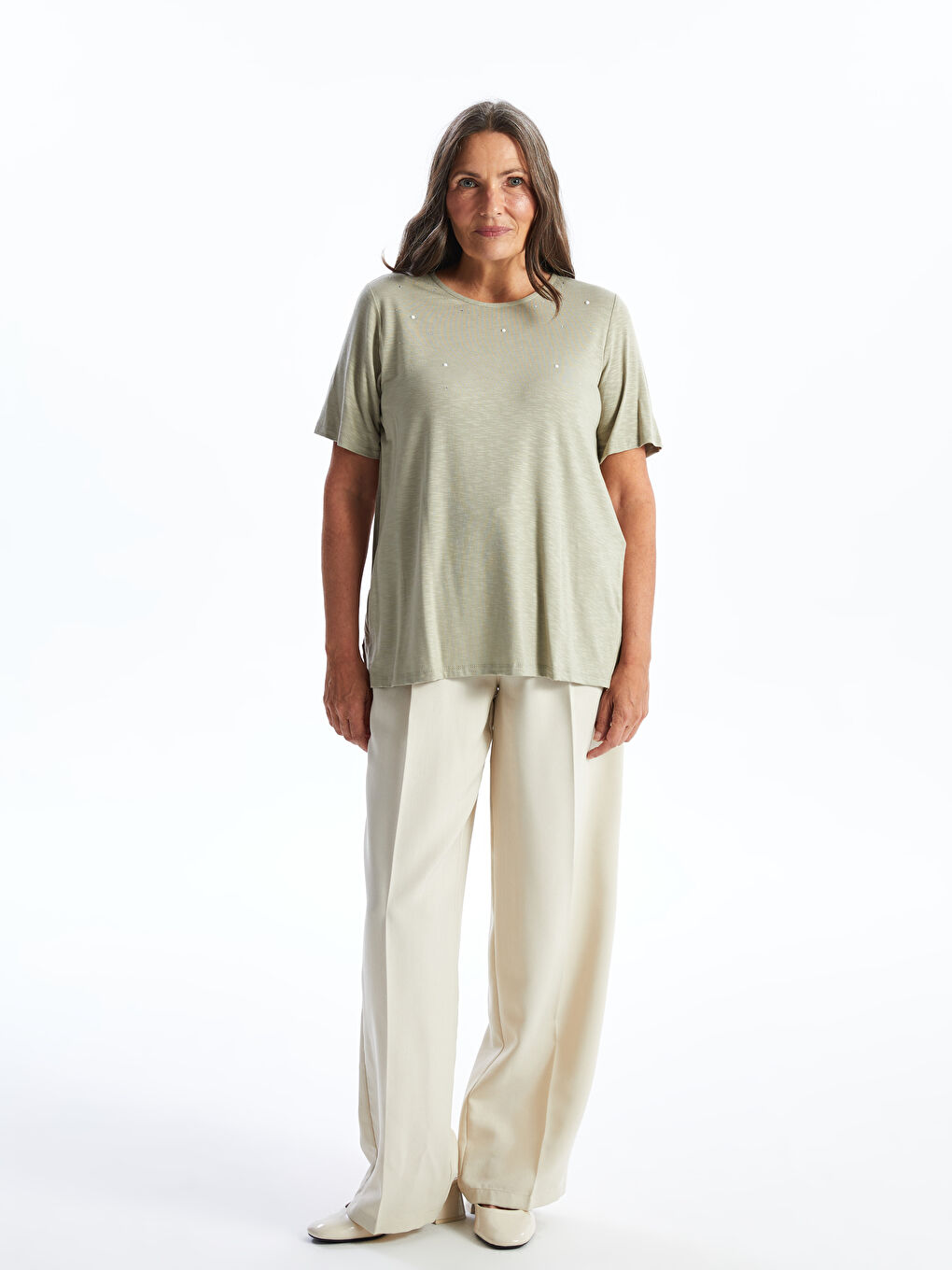 Crew Neck Stone Printed Short Sleeve Women's T-Shirt -S4N233Z8-GLT -  S4N233Z8-GLT - LC Waikiki