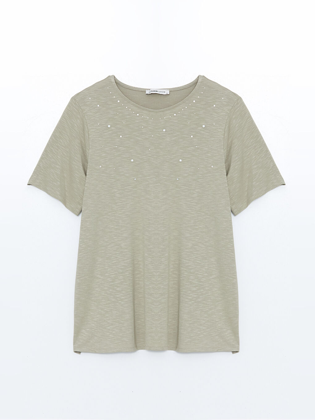 Crew Neck Stone Printed Short Sleeve Women's T-Shirt -S4N233Z8-GLT -  S4N233Z8-GLT - LC Waikiki