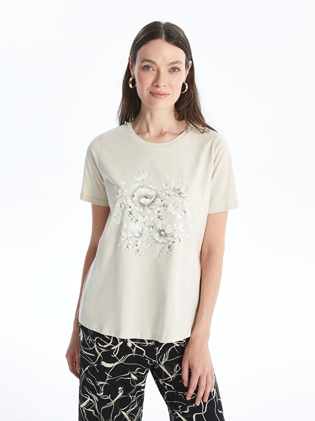 T shirt col rond imprime a manches courtes pour femmes S4N317Z8 FZJ S4N317Z8 FZJ LC Waikiki