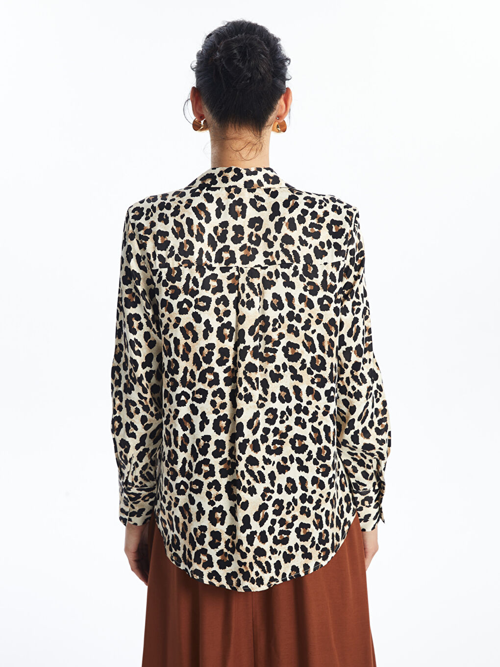 Leopard Print Long Sleeve Satin Women's Shirt -S4N909Z8-LQJ