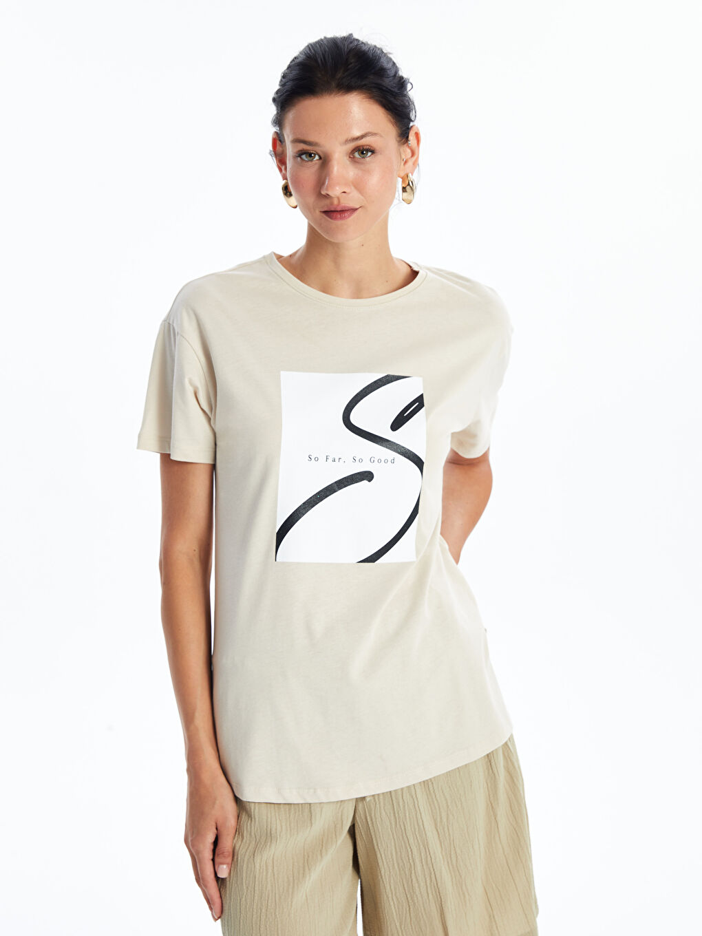 Crew Neck Printed Short Sleeve Women s T shirt S4NB50Z8 QW5 S4NB50Z8 QW5 LC Waikiki