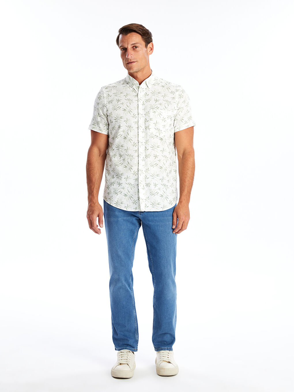 Regular Fit Short Sleeve Patterned Poplin Men's Shirt