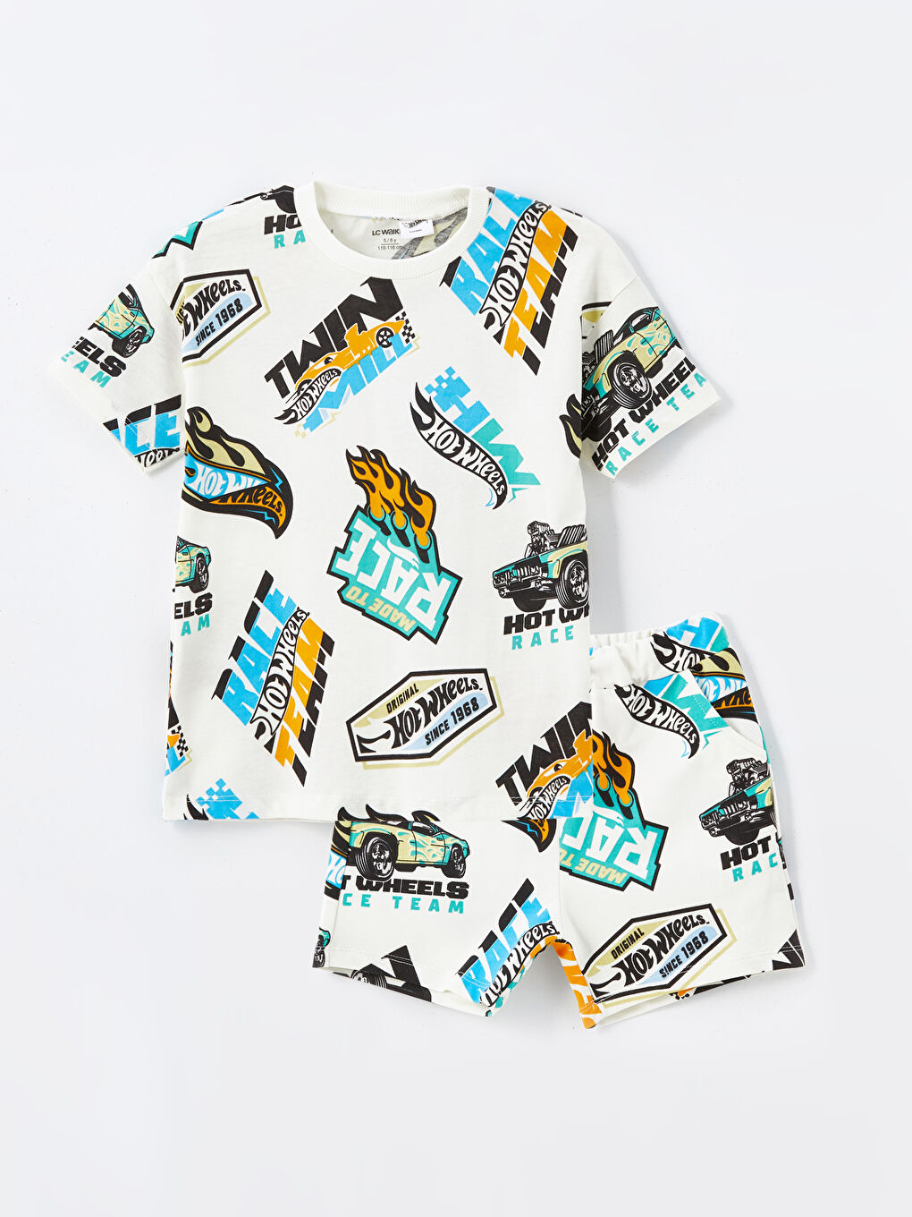 Crew Neck Hot Wheels Printed Baby Boy T-Shirt and Shorts 2