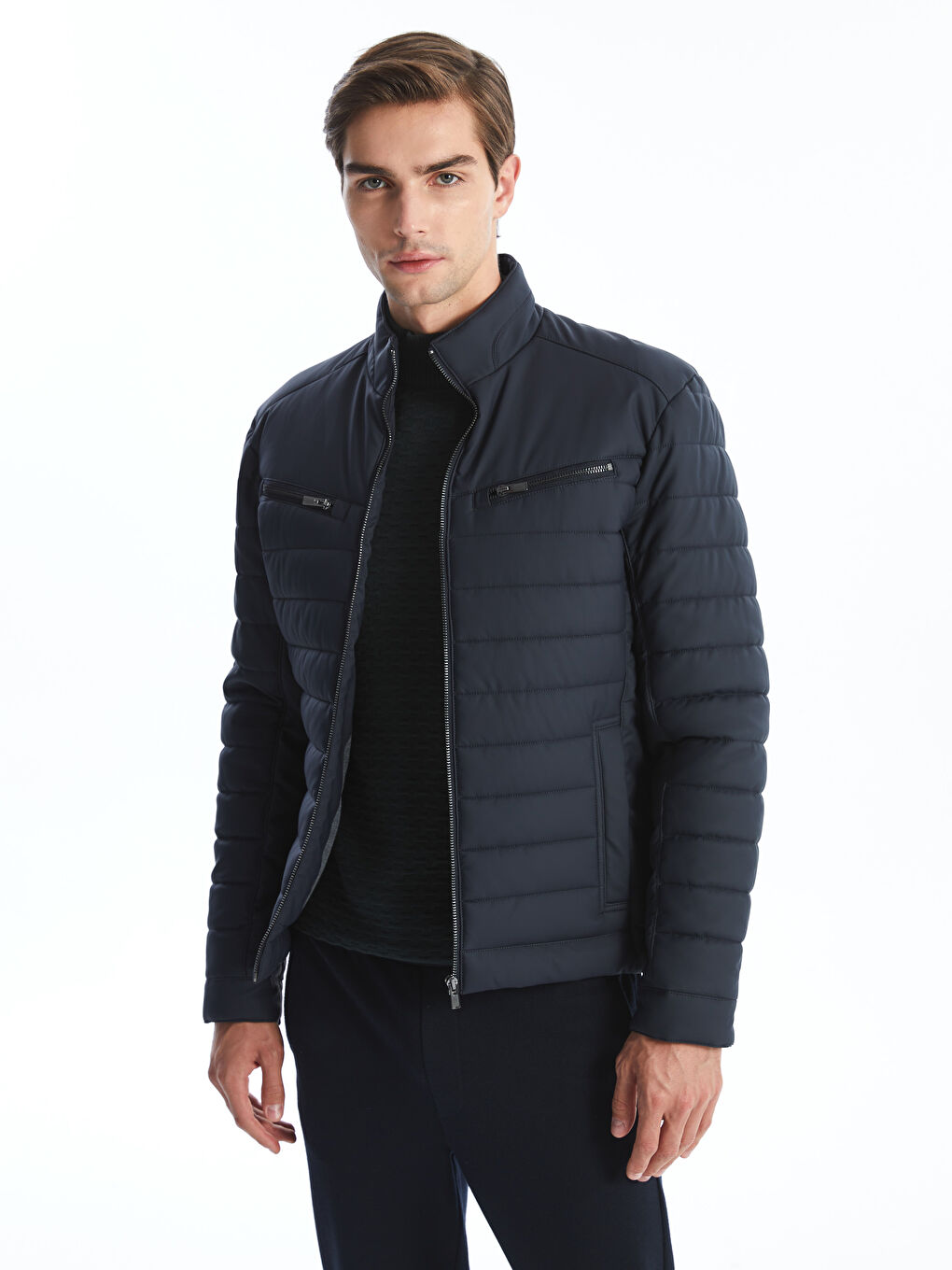 Slim Fit Turtle Neck Men's Faux Leather Jacket -W40231Z8-RFG - W40231Z8-RFG  - LC Waikiki