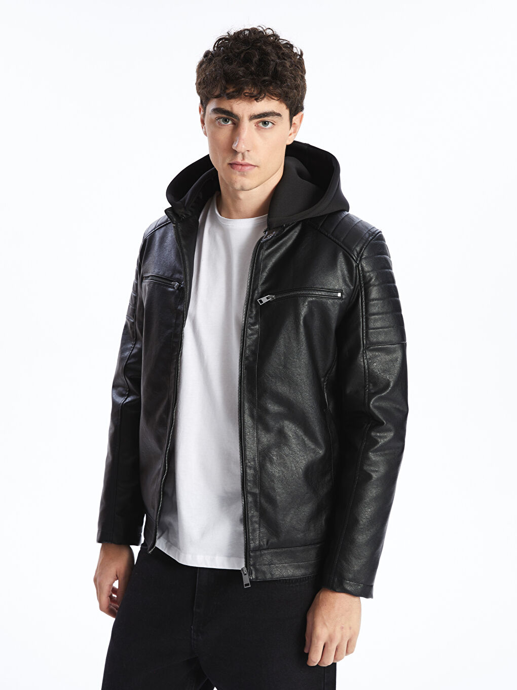 Mens slim fit faux leather jacket outlet