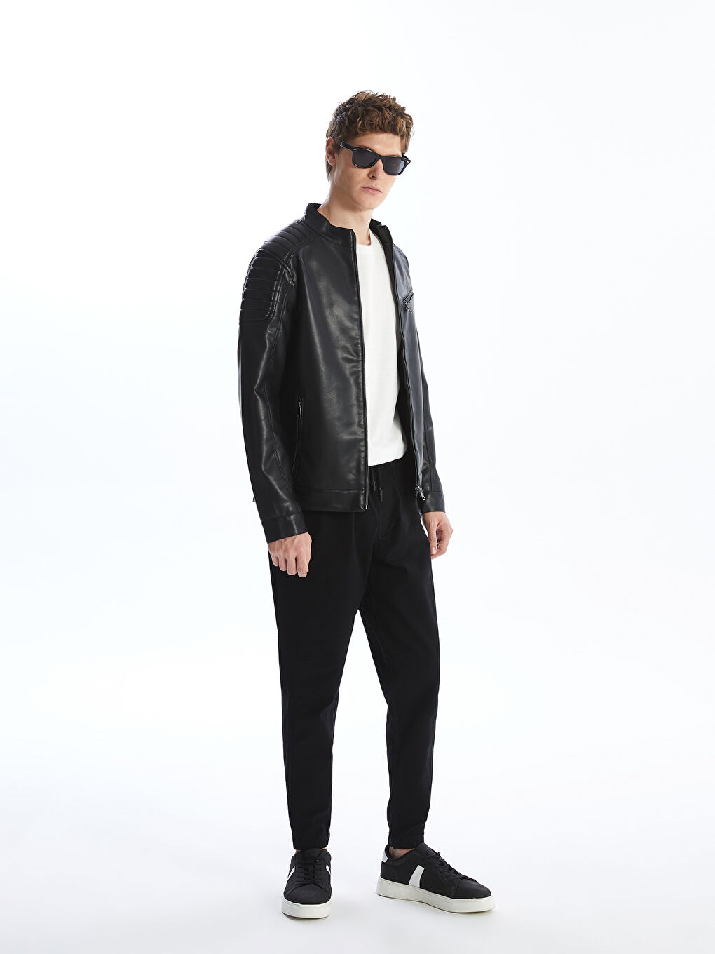 Slim Fit Turtle Neck Men's Faux Leather Jacket -W40460Z8-CVL Slim Fit Turtle Neck Men's Faux Leather Jacket -W40460Z8-CVL