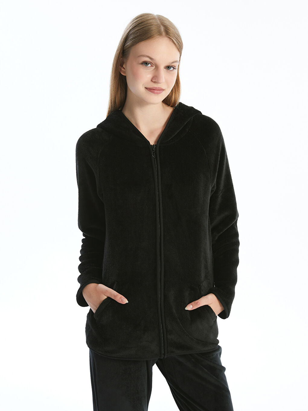 Hooded Plain Long Sleeve Women Plush Pajama Top W40483Z8 CVL W40483Z8 CVL LC Waikiki