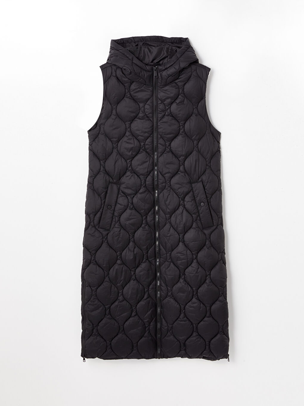 Hooded Quilted Women's Puffer Gilet -W40811Z8-CVL - W40811Z8