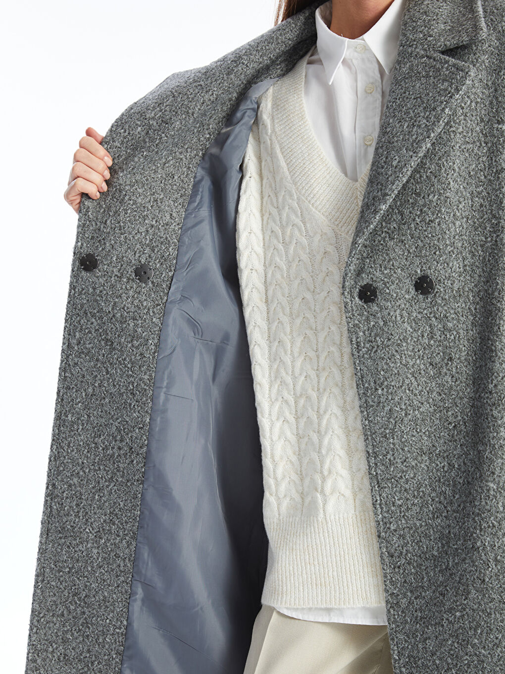 Jacket Collar Regular Long Sleeve Women's Cachet Coat -W40820Z8-L8N -  W40820Z8-L8N - LC Waikiki