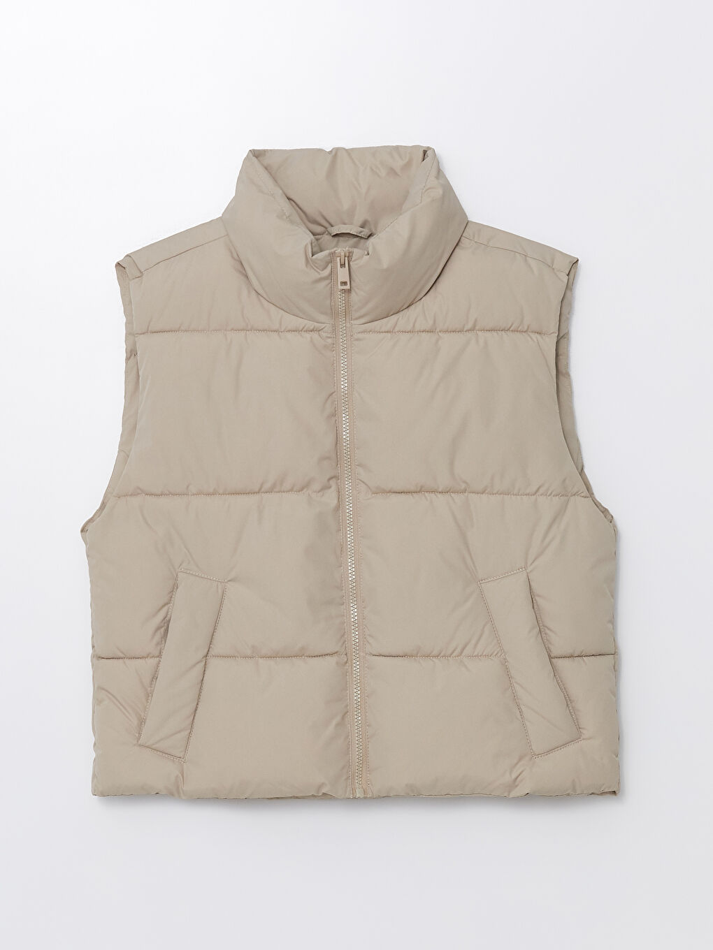 Women's Funnel Neck Plain Puffer Gilet -W40897Z8-DFV