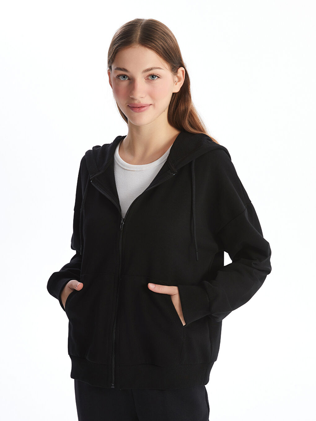 Hooded Plain Oversize Women s Zipper Sweatshirt W40959Z8 CVL W40959Z8 CVL LC Waikiki