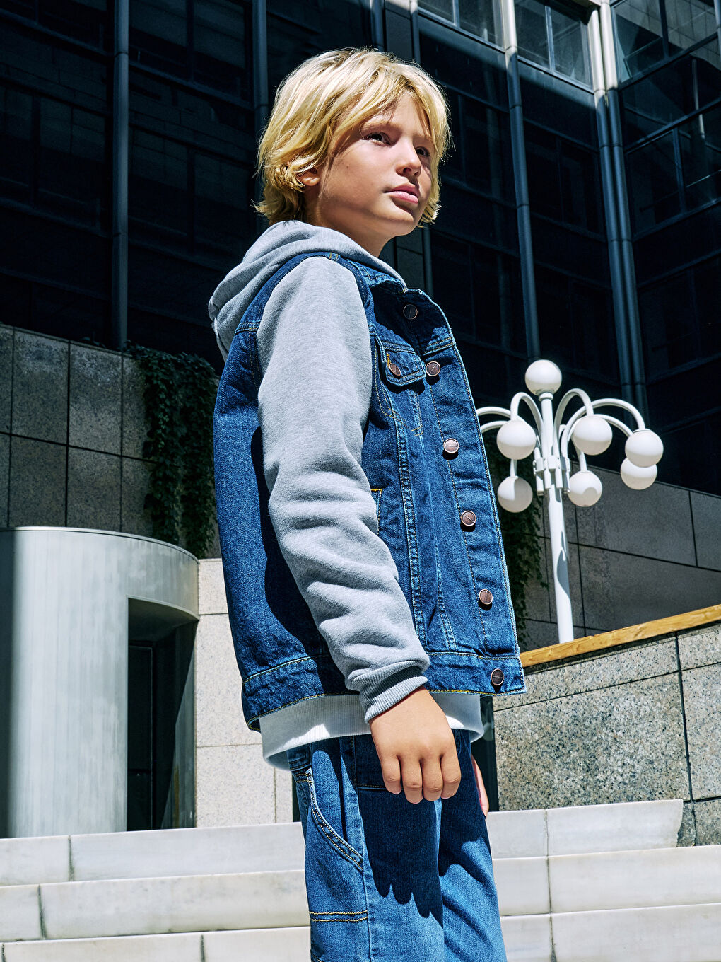 Boys jean jacket with hoodie sale