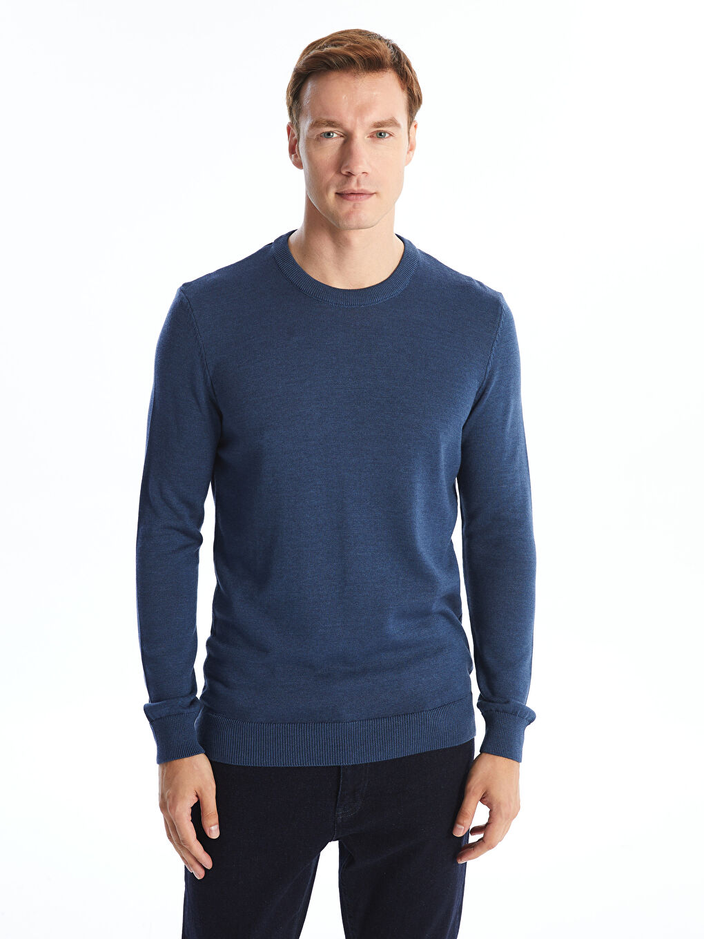 Crew Neck Long Sleeve Men's Tricot Sweater -W42146Z8-E2J