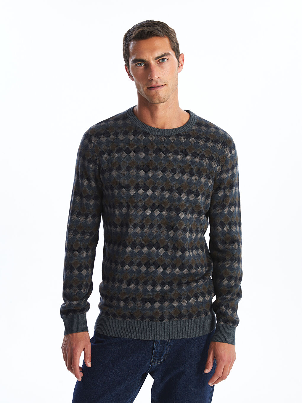 Crew Neck Long Sleeve Patterned Men s Tricot Sweater W42153Z8 D3A W42153Z8 D3A LC Waikiki