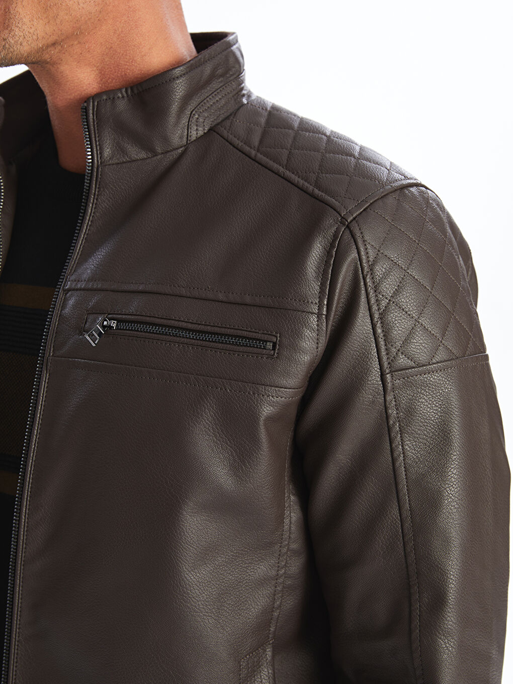 Standard Fit Men's Leather Look Jacket -W42193Z8-CXL Standard Fit Men's Leather Look Jacket -W42193Z8-CXL