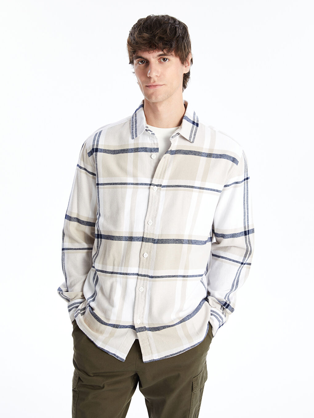 XSIDE Regular Fit Long Sleeve Plaid Gabardine Men's Shirt
