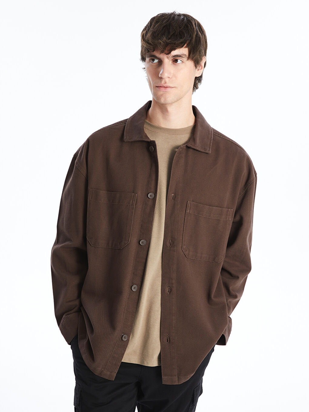 Relaxed Fit Long Sleeve Gabardine Men s Shirt Jacket W42244Z8 R39 W42244Z8 R39 LC Waikiki