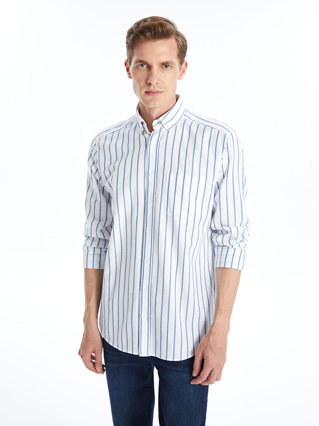 Regular Fit Long Sleeve Striped Men's Shirt -W42381Z8-LGB - W42381Z8-LGB -  LC Waikiki