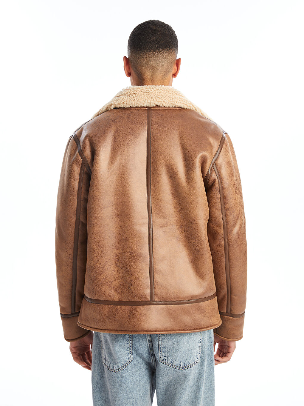 Standard Pattern Biker Collar Men's Leather Look Coat