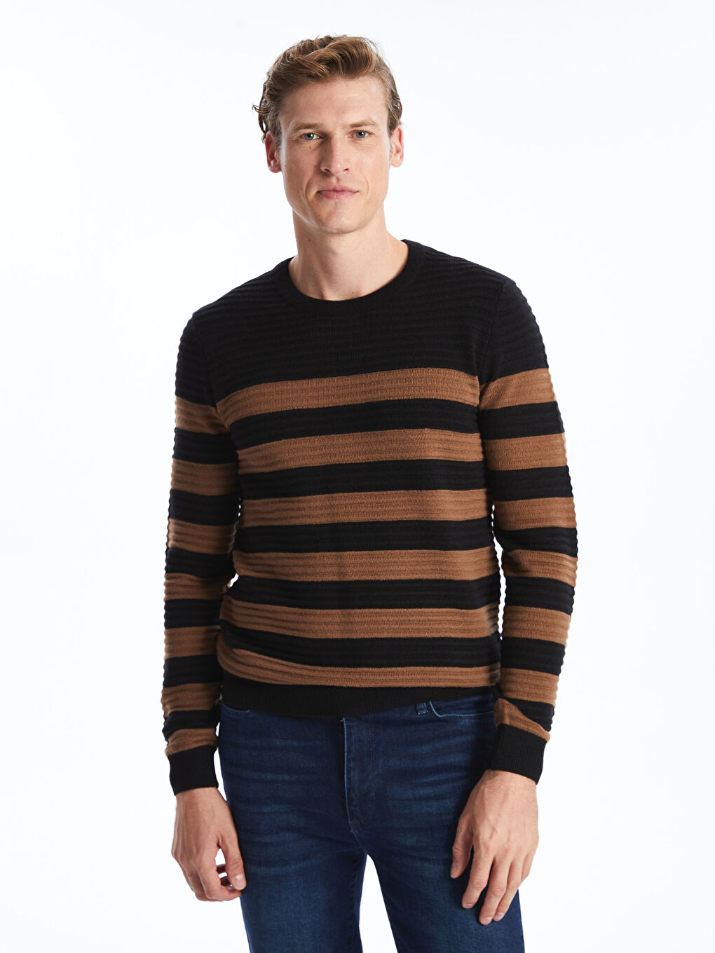 Crew Neck Long Sleeve Striped Men s Tricot Sweater W42726Z8 CVL W42726Z8 CVL LC Waikiki
