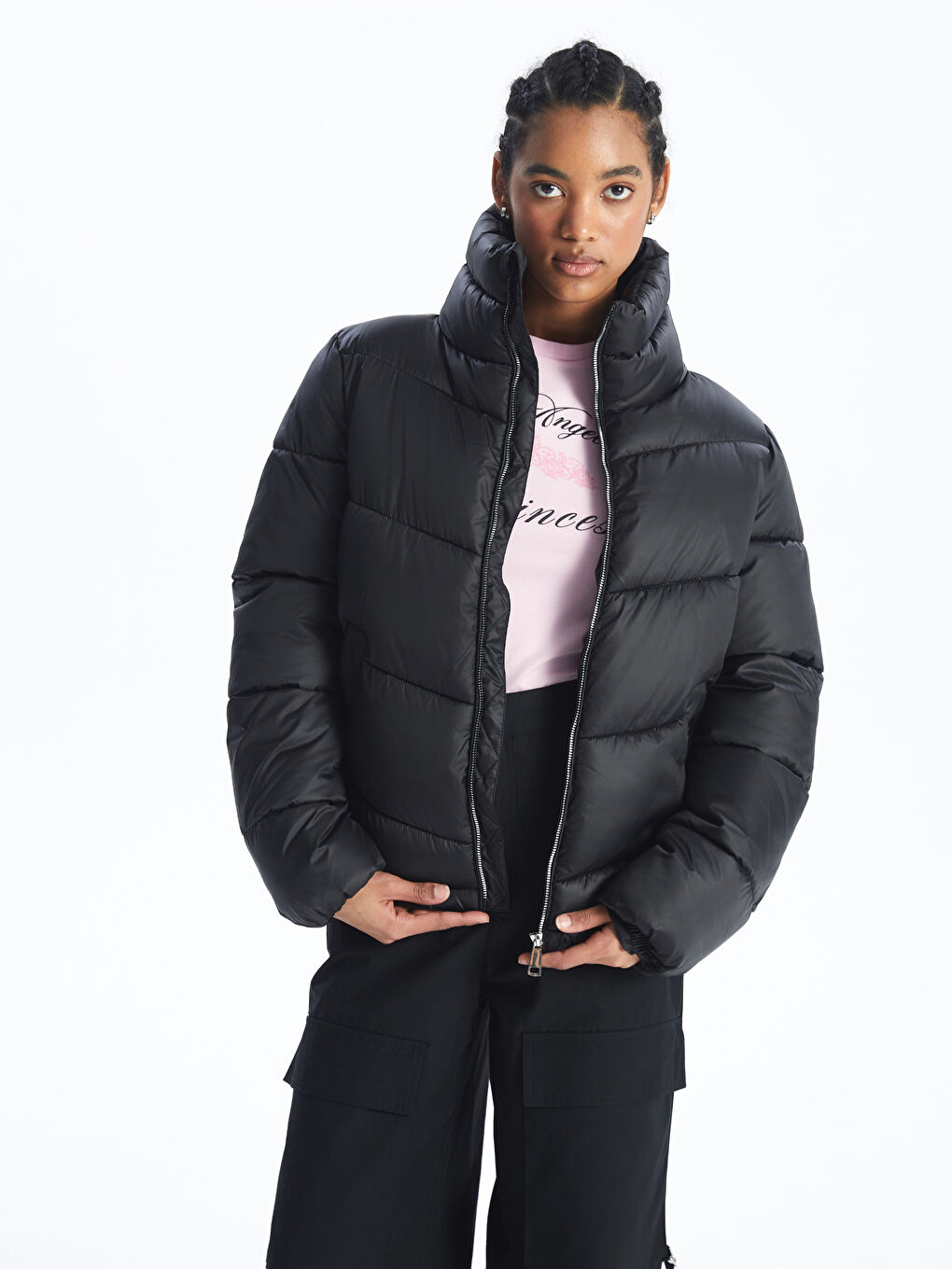 Women s High Collar Plain Puffer Coat W42913Z8 CVL W42913Z8 CVL LC Waikiki
