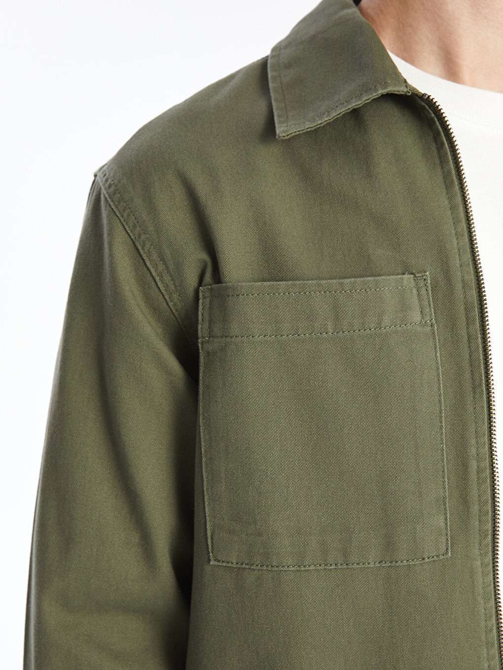 Regular Fit Long Sleeve Gabardine Men's Shirt Jacket